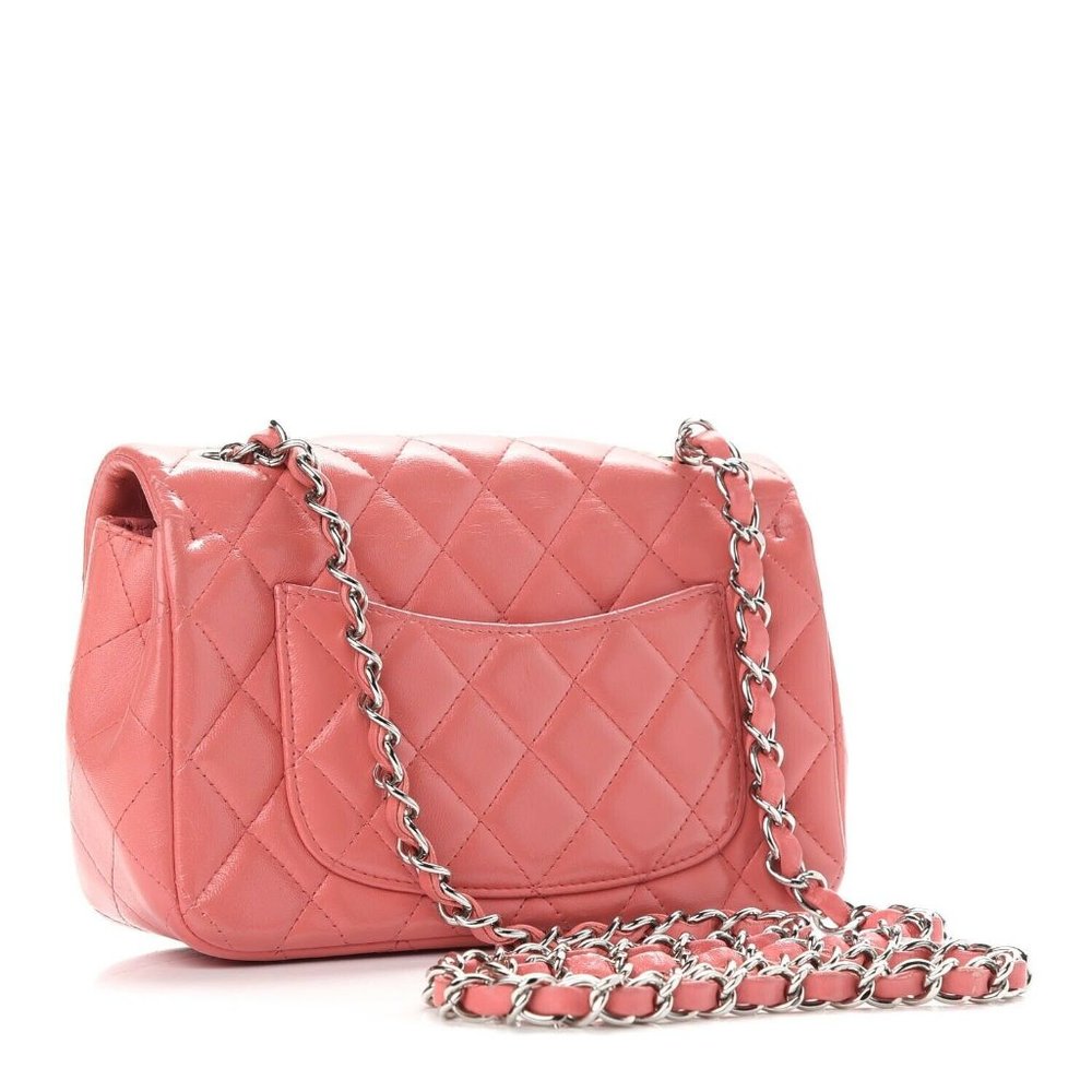 Chanel Mini Classic Flap Pink Coral Orange Lambskin Rectangular Crossbody Silver - Picture 2 of 15